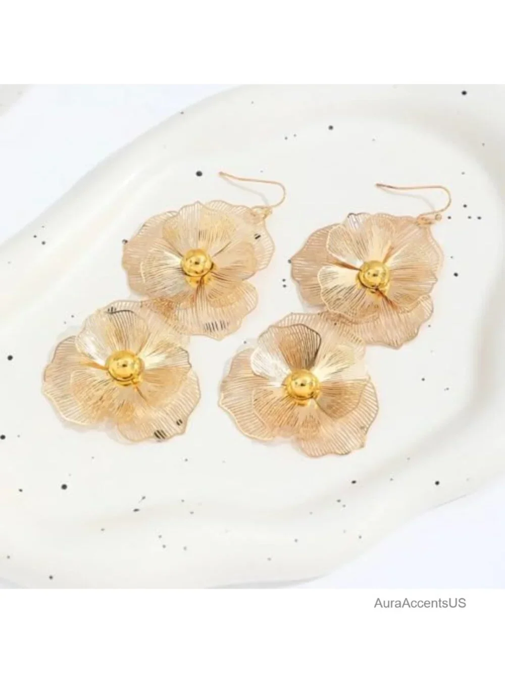 Gold Double Flower Drop Dangle Earrings for Women Boho Y2K Jewelry
